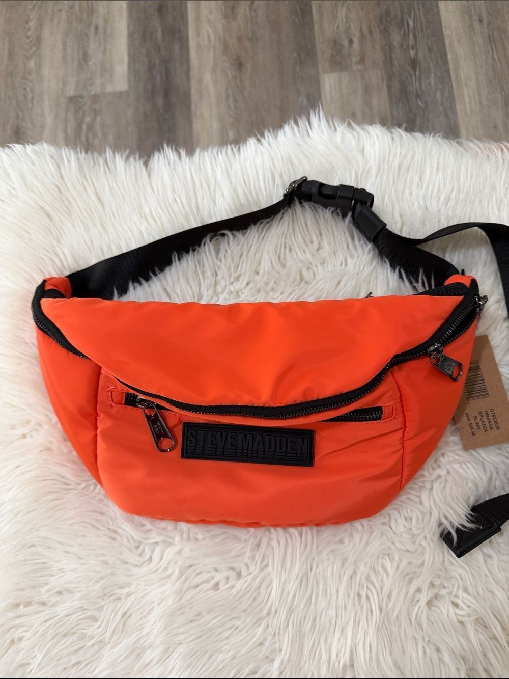 Steve Madden Bright Orange Nylon Belt Bag with Black Strap NWT